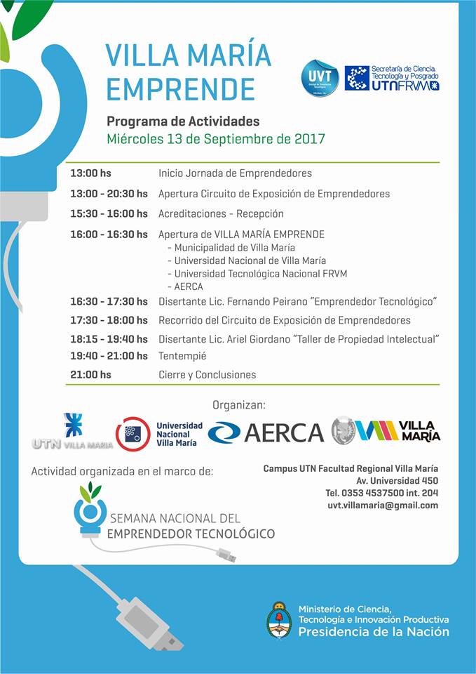 Convocan a Villa María Emprende que se desarrollará el 13 en el campus de barrio San Juan Bautista