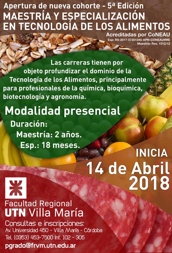 El 7 de abril habrá charla informativa sobre el posgrado en Tecnología de los Alimentos