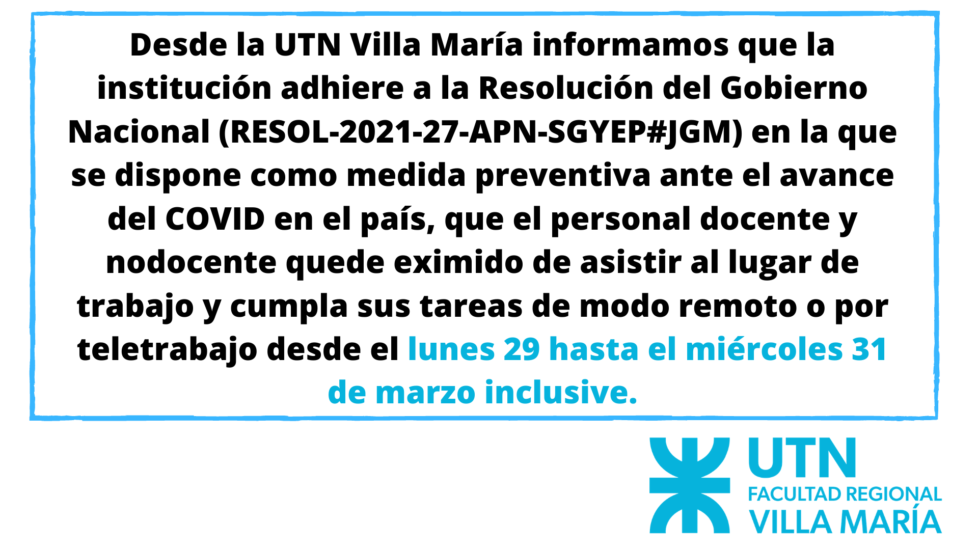 La UTN Villa María adhiere a Resolución sobre teletrabajo