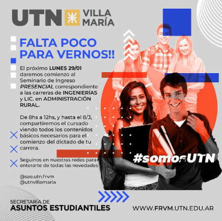 Más de 350 estudiantes se suman al seminario de ingreso de la UTN Villa María